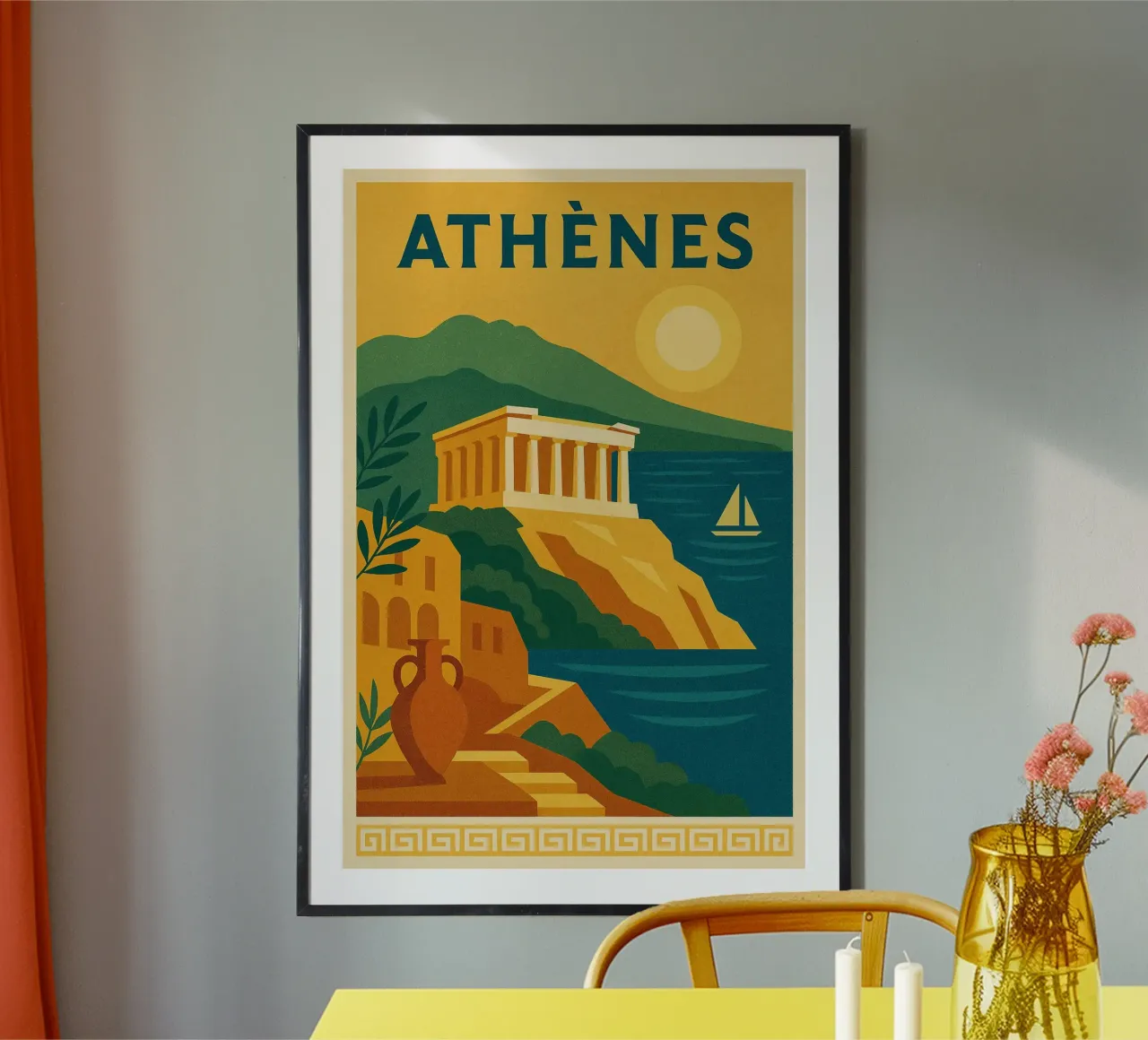 Poster di Atene - Poster d'epoca dell'Acropoli e del mare poster con telaio in plastica da JETLAG | affiches voyage