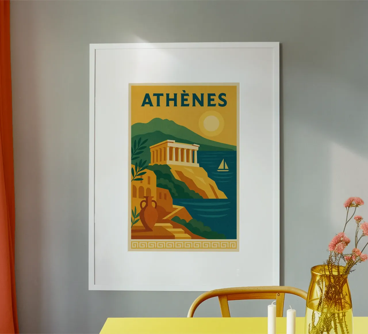 Poster di Atene - Poster d'epoca dell'Acropoli e del mare poster con telaio in plastica da JETLAG | affiches voyage