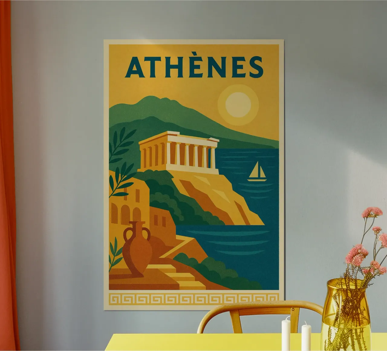 Poster di Atene - Poster d'epoca dell'Acropoli e del mare poster con telaio in plastica da JETLAG | affiches voyage