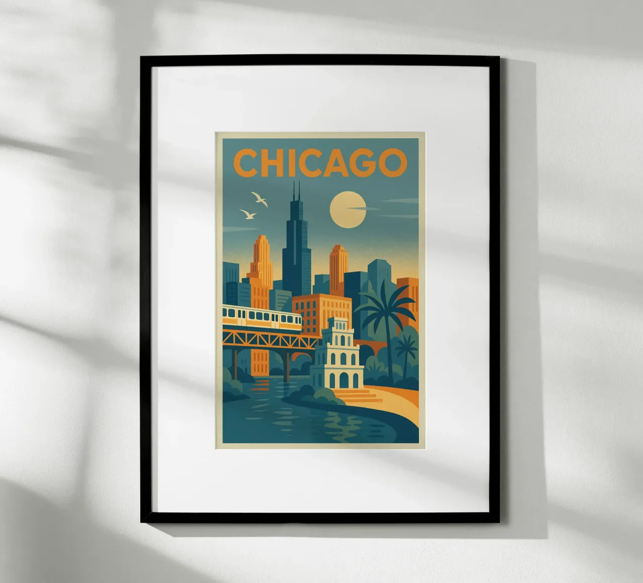 Poster di Chicago - Poster retrò dello skyline e della metropolitana poster con telaio in legno da JETLAG | affiches voyage