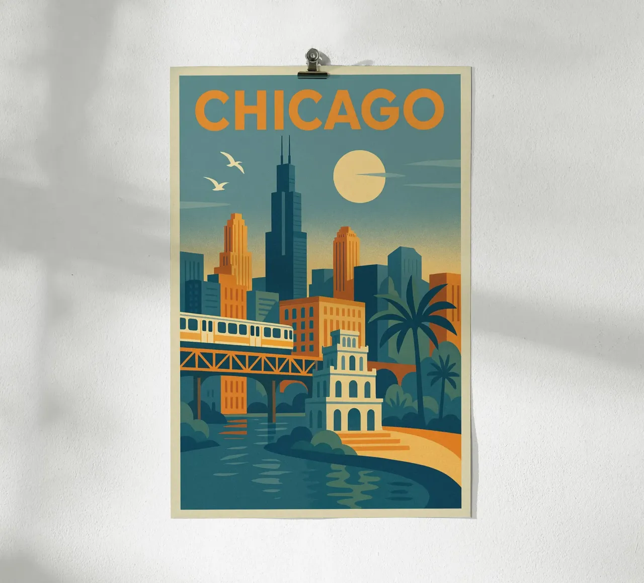 Poster di Chicago - Poster retrò dello skyline e della metropolitana poster con telaio in legno da JETLAG | affiches voyage