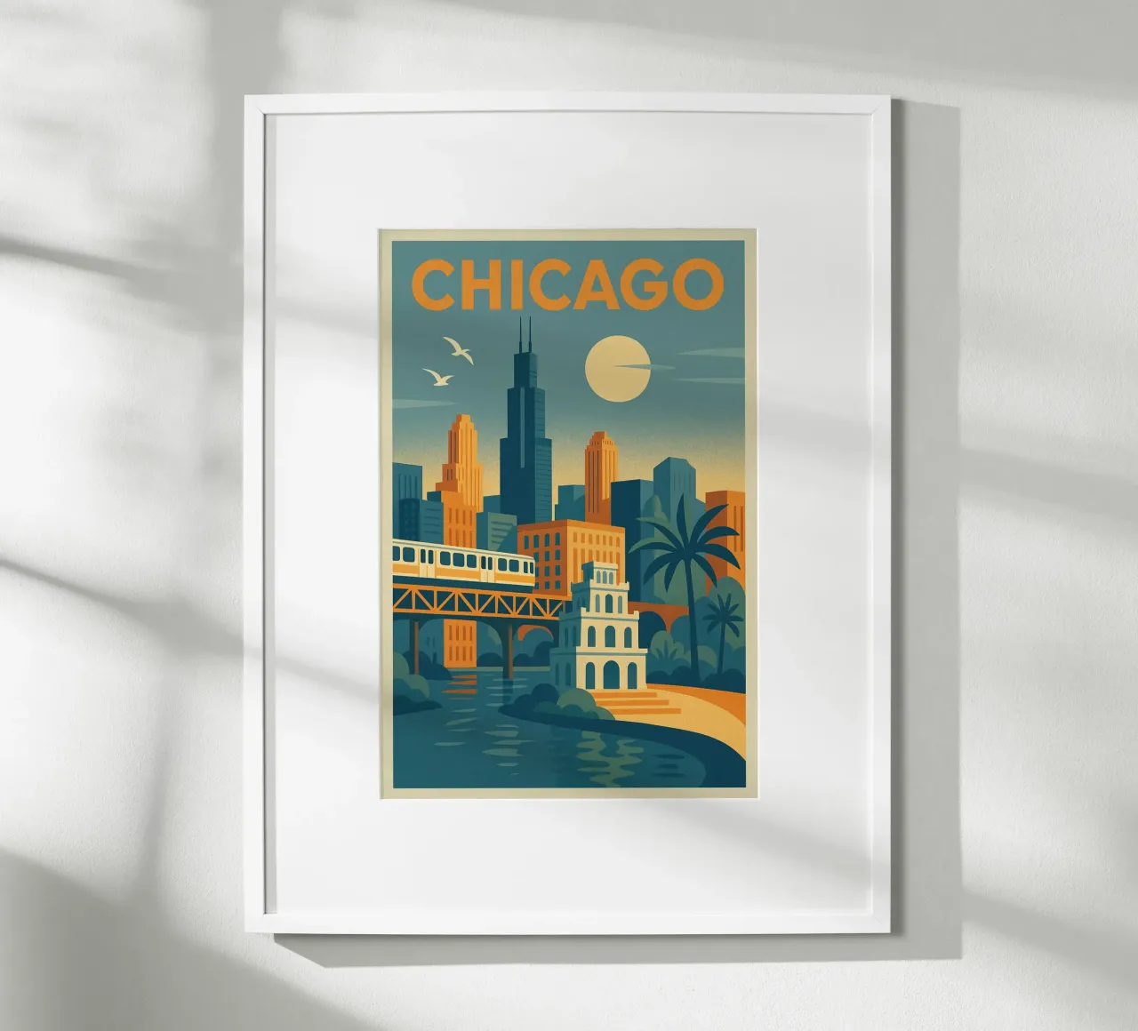 Poster di Chicago - Poster retrò dello skyline e della metropolitana poster con telaio in legno da JETLAG | affiches voyage