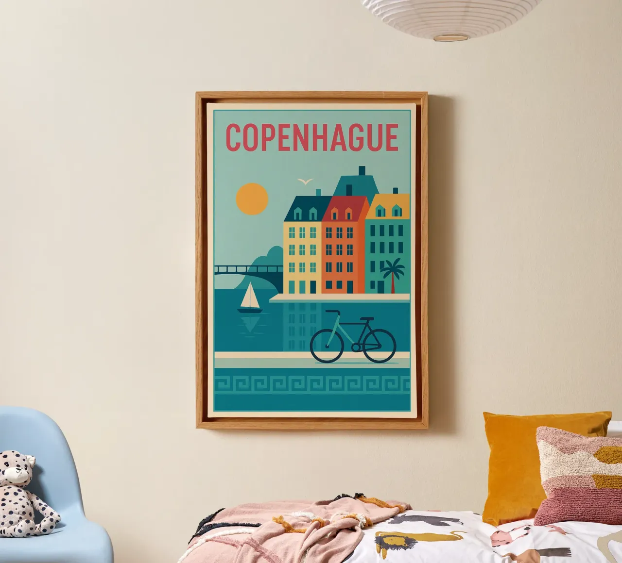 Poster di Copenaghen - Poster retro colorato di Nyhavn tela con Cornice a cassetta da JETLAG | affiches voyage