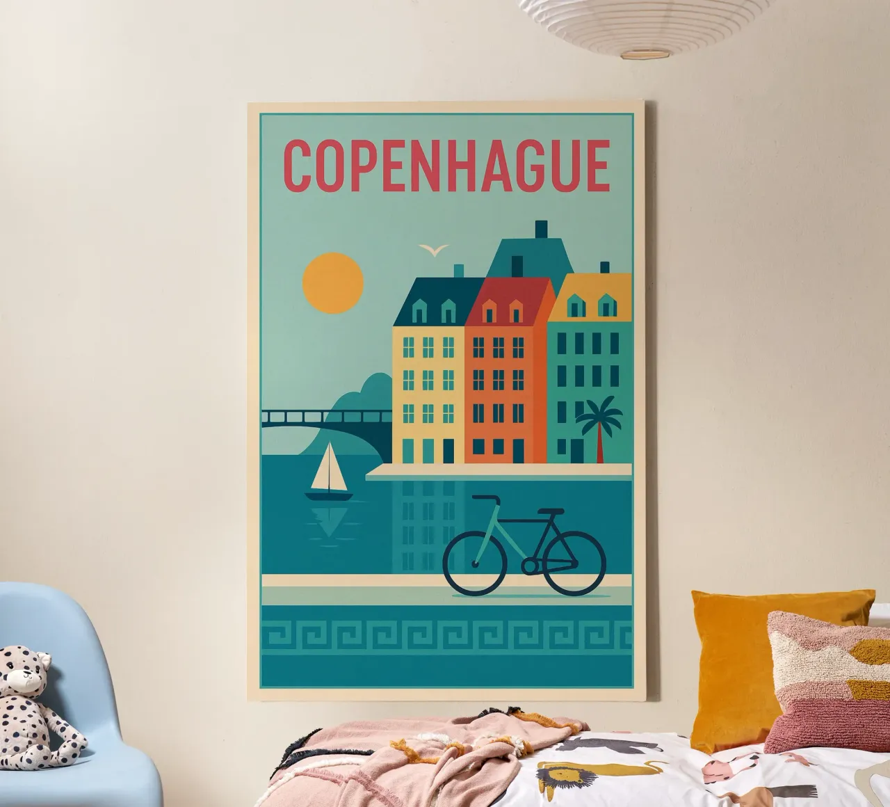 Poster di Copenaghen - Poster retro colorato di Nyhavn tela con Cornice a cassetta da JETLAG | affiches voyage