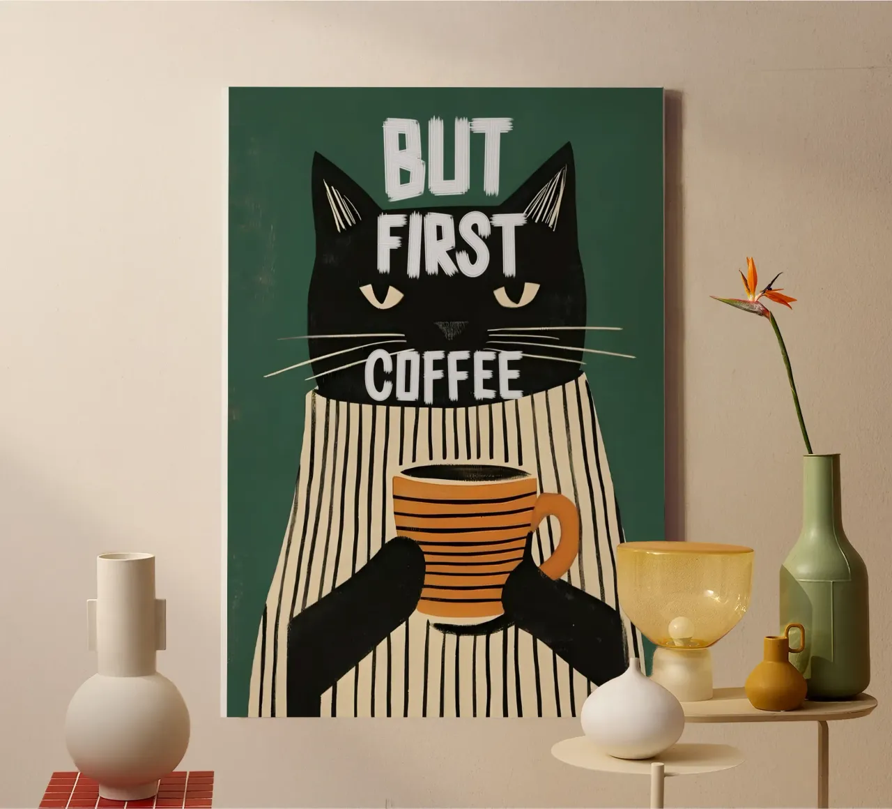 Coffee first tela con Cornice a cassetta da Type & Tape