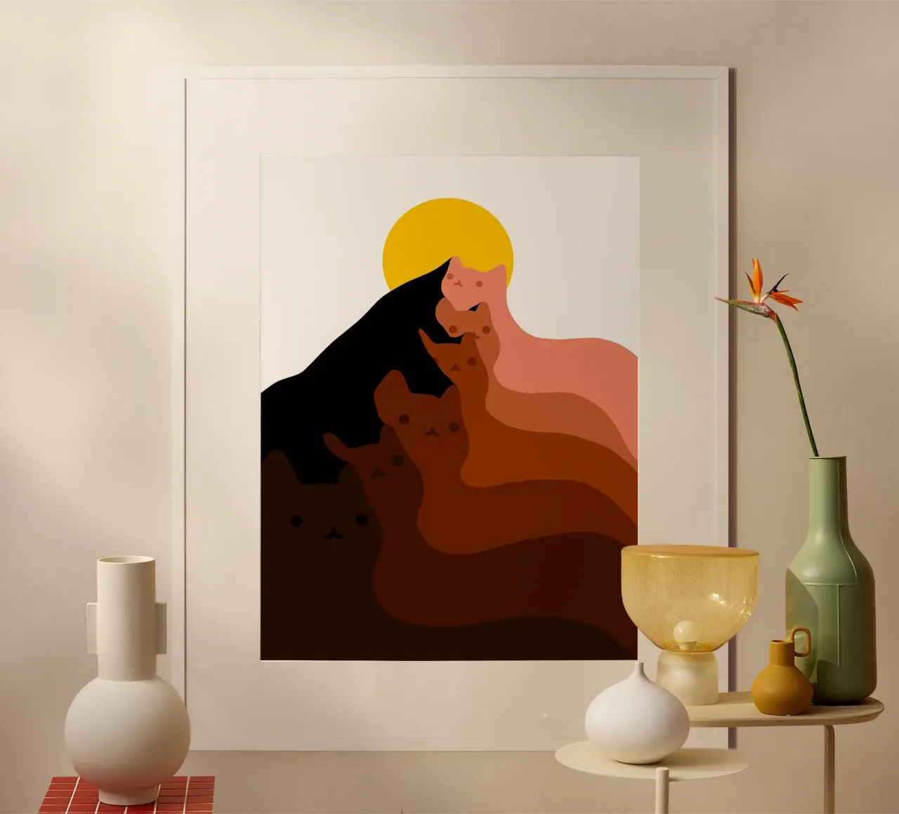 Gatto di montagna poster con telaio in legno da Leonard R Sadler