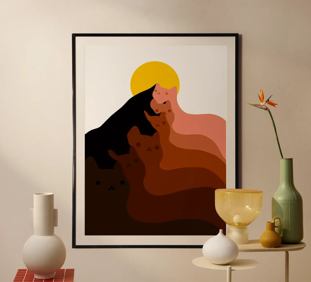 Gatto di montagna poster con telaio in legno da Leonard R Sadler