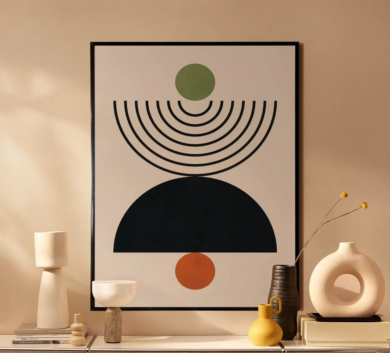Linee e cerchi poster con telaio in alluminio da Leon B Feierabend