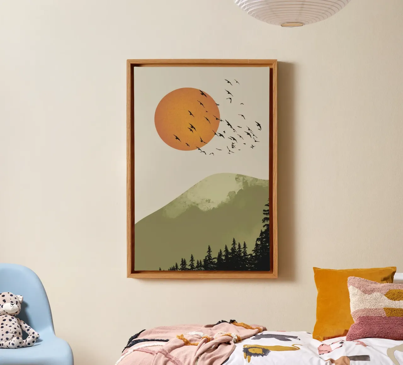 sunset and fly bird tela con Cornice a cassetta da firmana