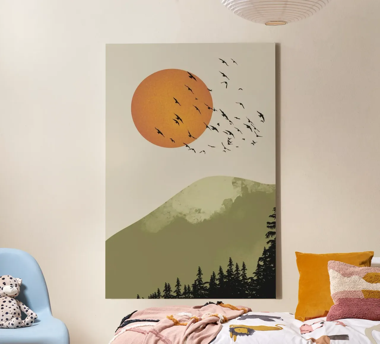 sunset and fly bird tela con Cornice a cassetta da firmana