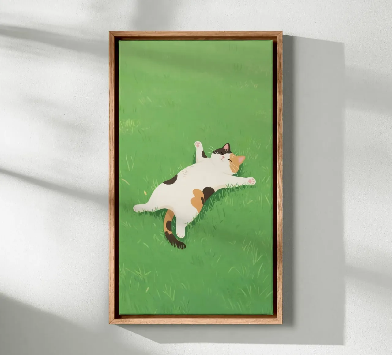 cat lie on grass canvas with Floater frame by firmana