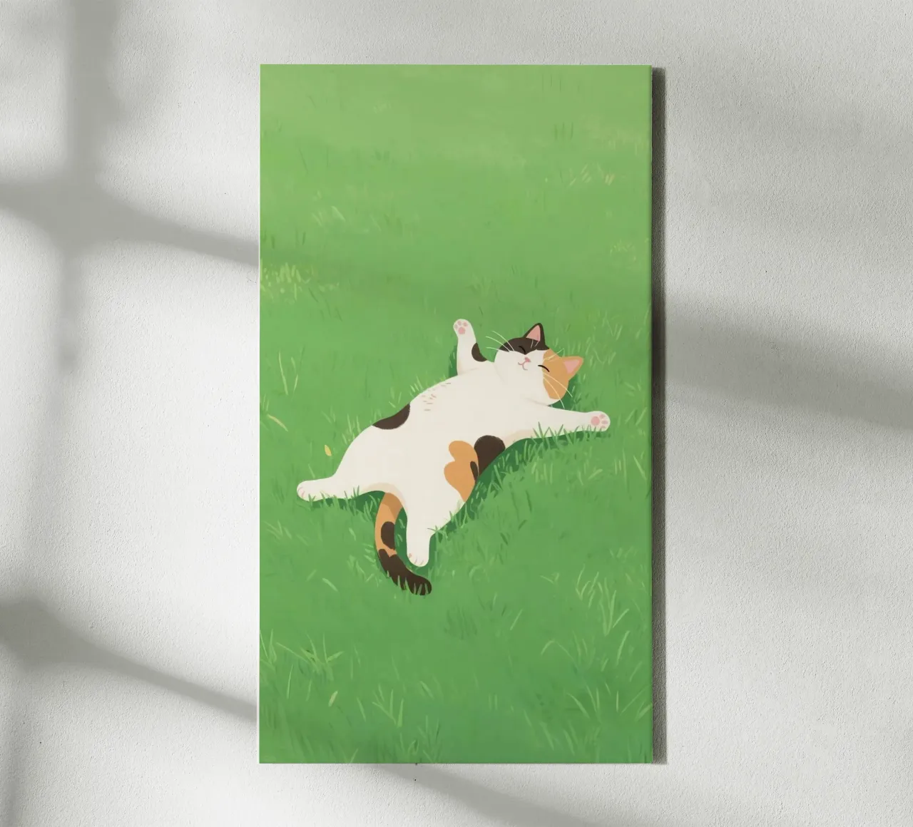 cat lie on grass canvas with Floater frame by firmana