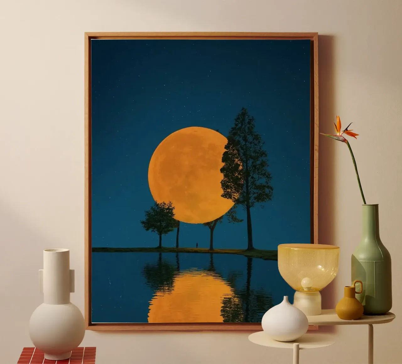 giant moon cover tree tela con Cornice a cassetta da sunity