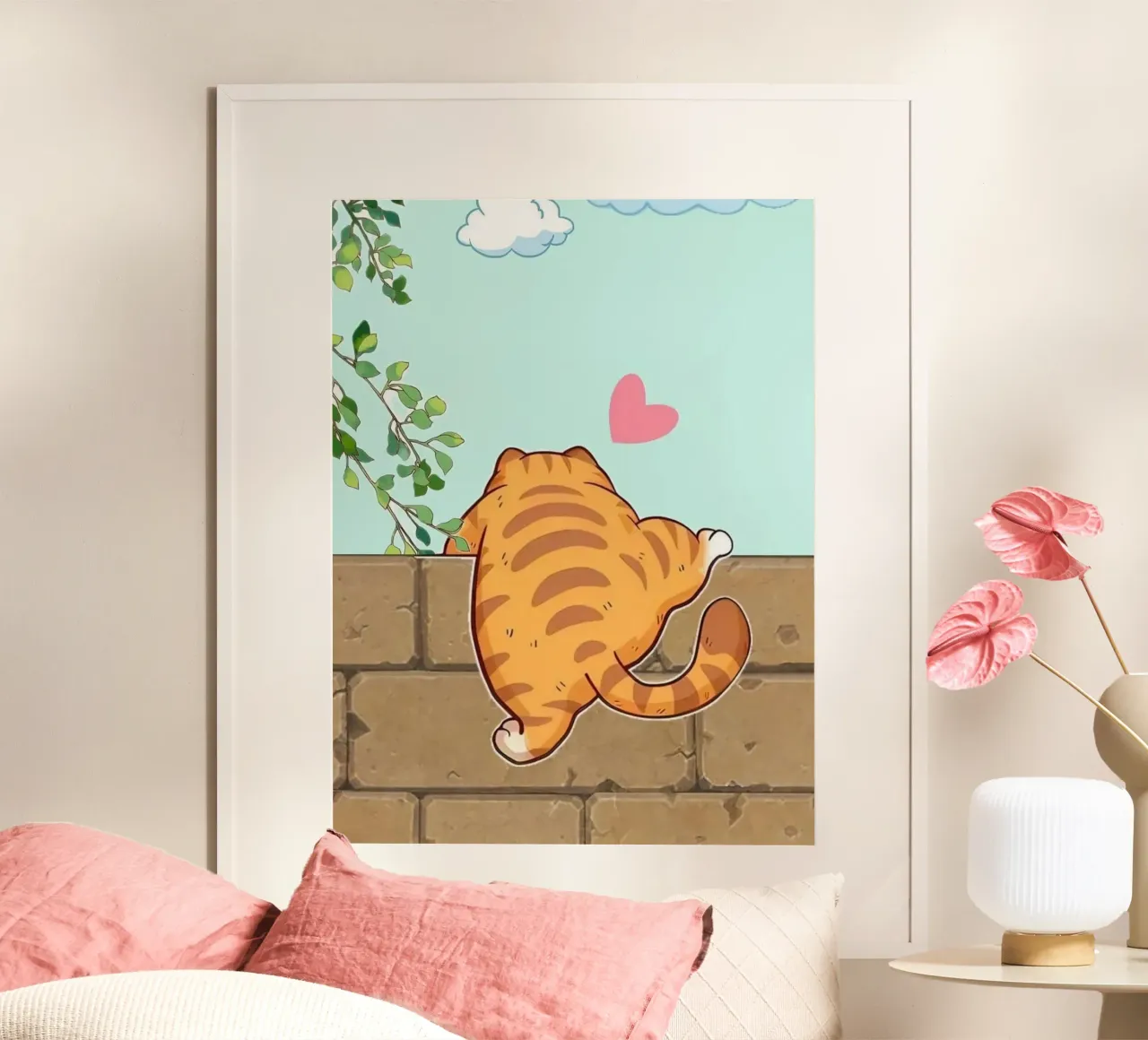 cute cat climb on wall poster da firmana