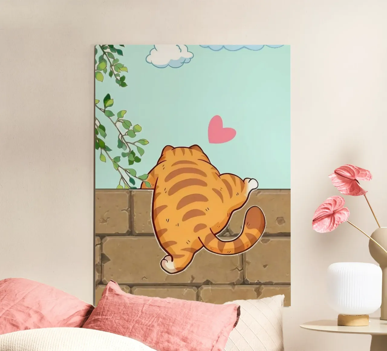 cute cat climb on wall poster da firmana