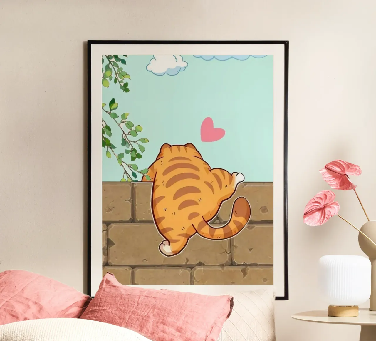 cute cat climb on wall poster da firmana