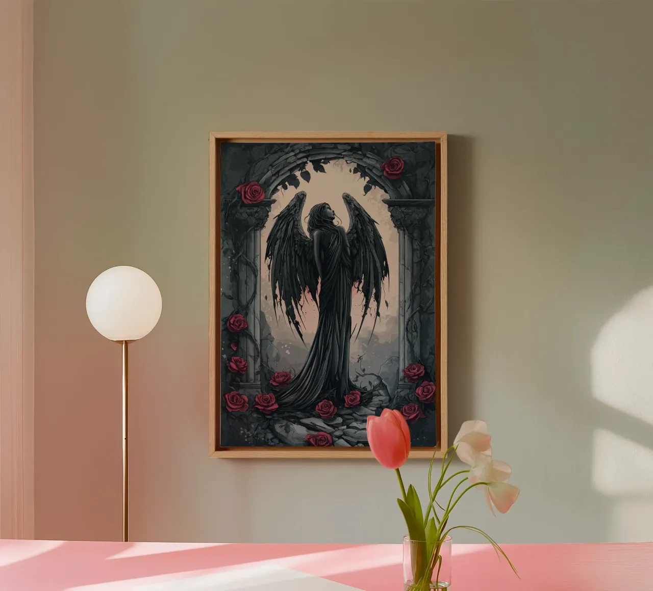 Angelo caduto in una rovina di rose tela con Cornice a cassetta da pixelbull - medieval art and more