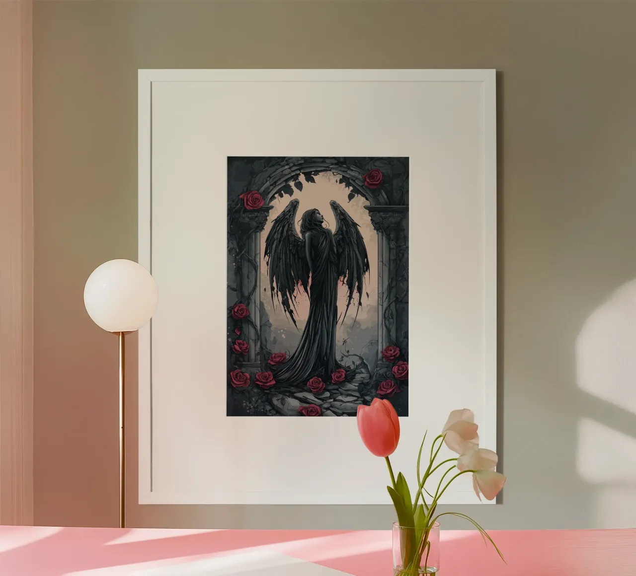 Angelo caduto in una rovina di rose poster da pixelbull - medieval art and more