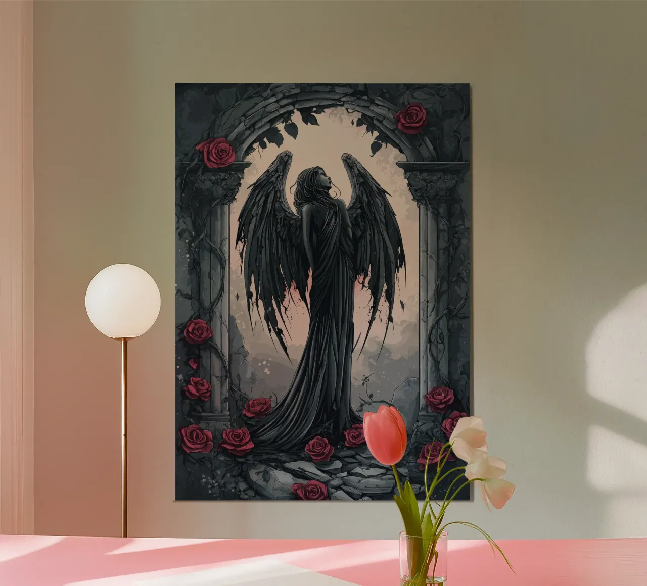 Angelo caduto in una rovina di rose poster da pixelbull - medieval art and more