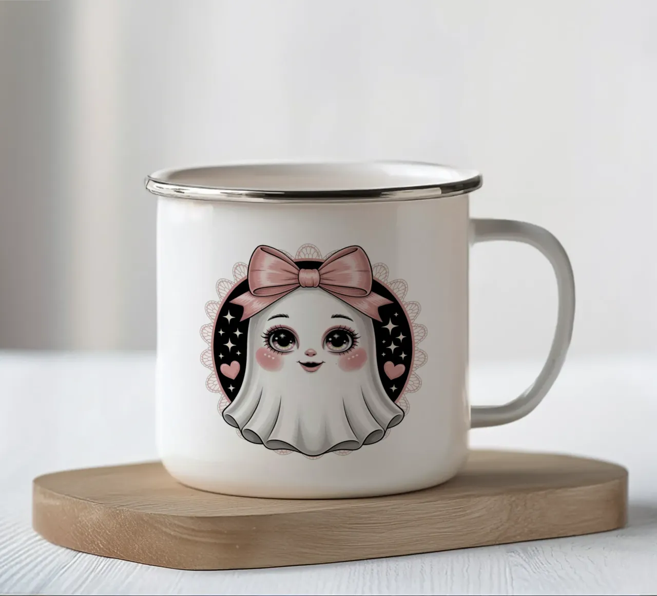 Coquette Ghost tazza in smalto da Sasyall Graphics