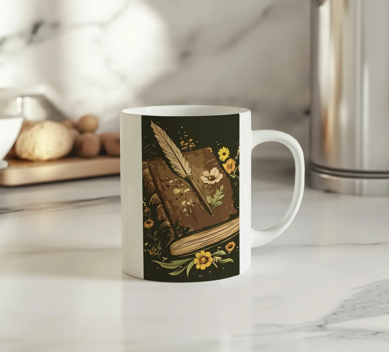 Penna e vecchio libro di erbe tazza in ceramica da pixelbull - medieval art and more