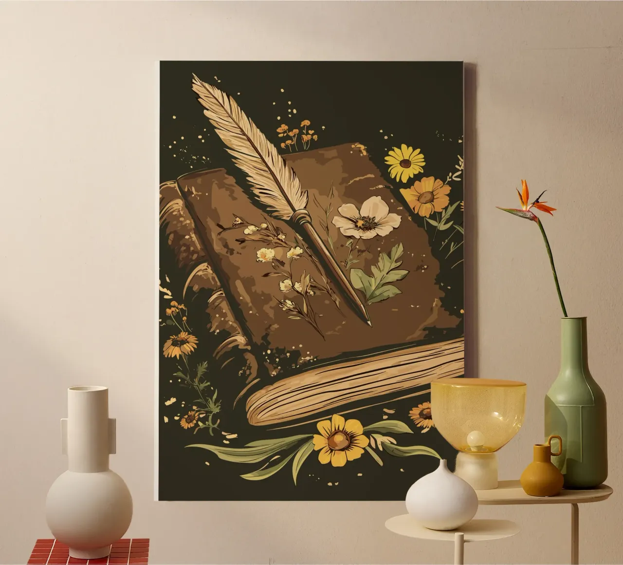 Penna e vecchio libro di erbe tela con Cornice a cassetta da pixelbull - medieval art and more
