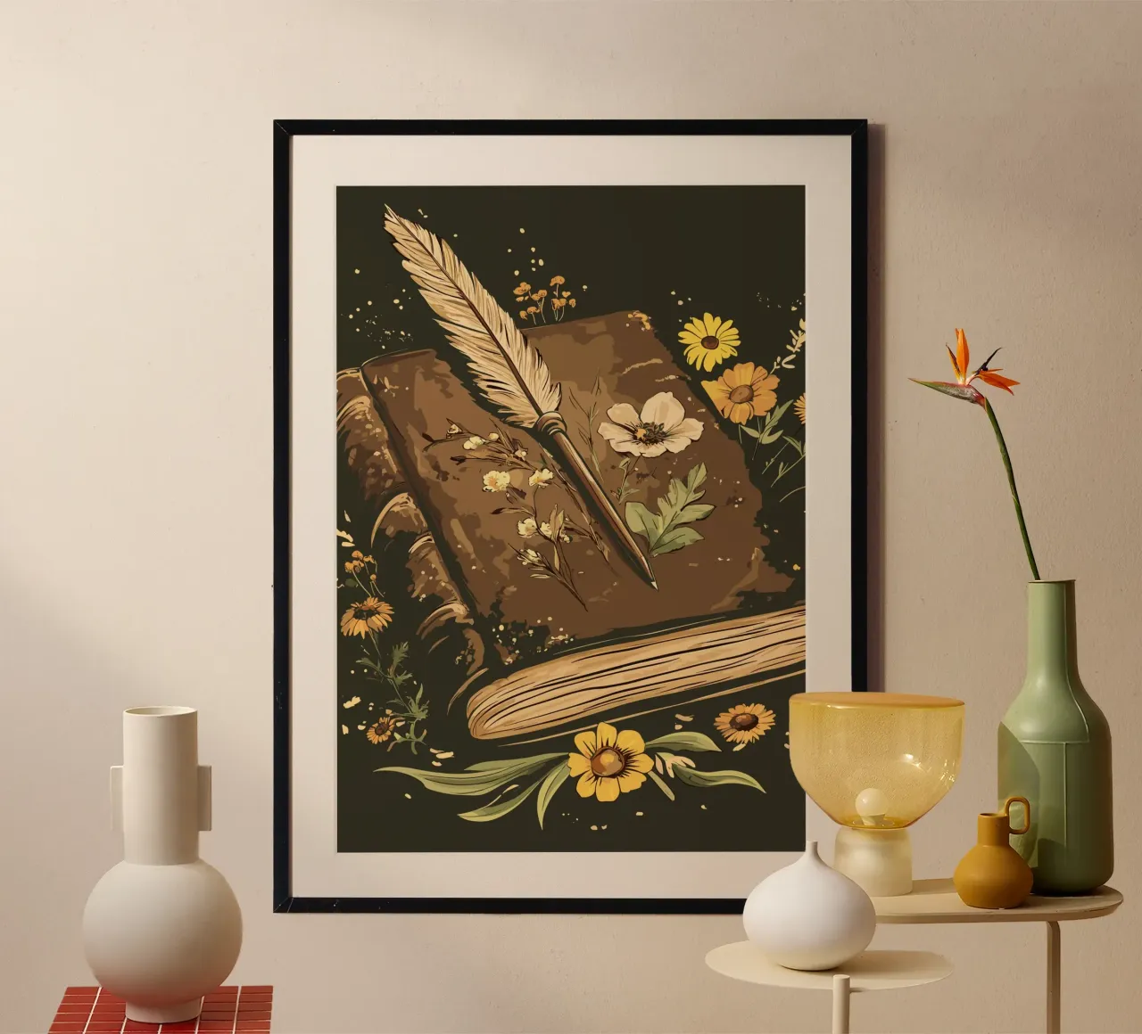 Penna e vecchio libro di erbe poster da pixelbull - medieval art and more