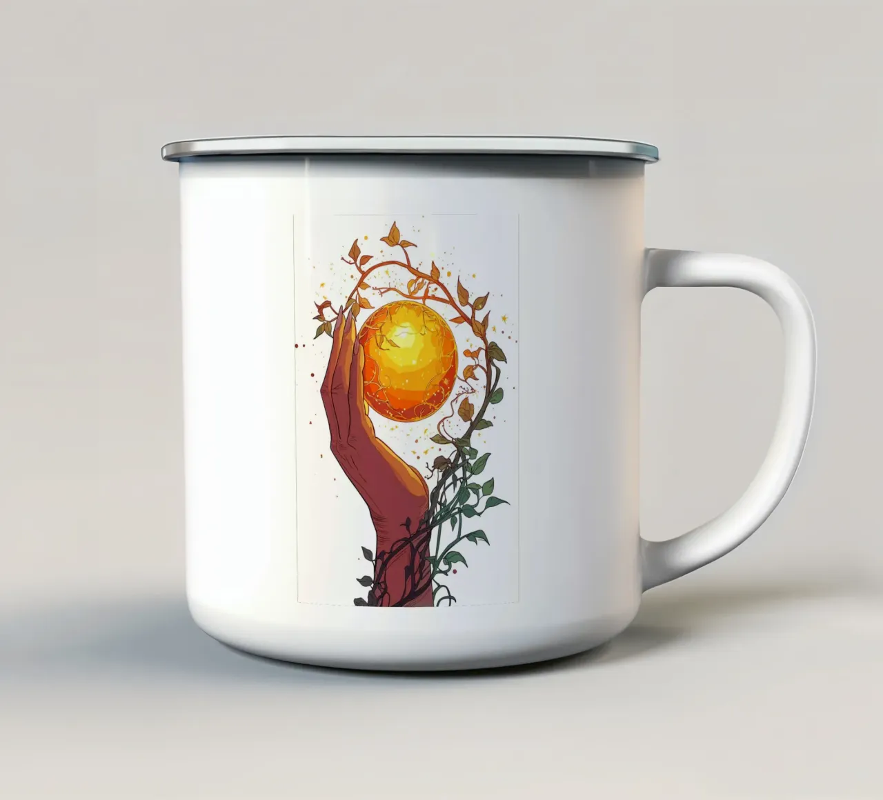 Il sole in mano tazza in smalto da pixelbull - medieval art and more