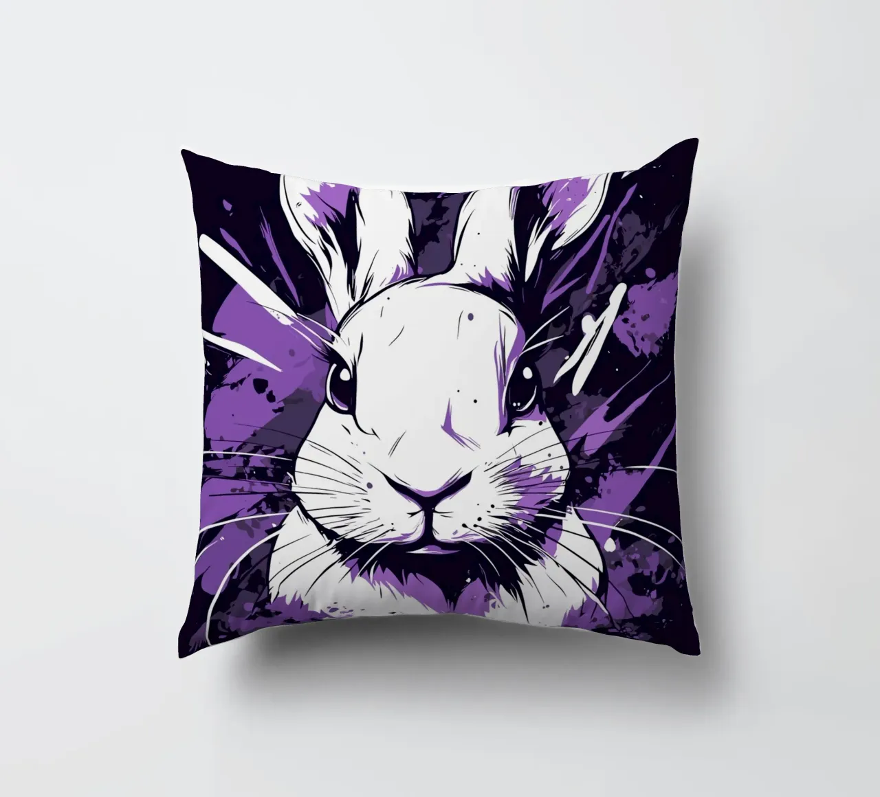 Coniglio bianco con spruzzi di colore cuscino da pixelbull - medieval art and more