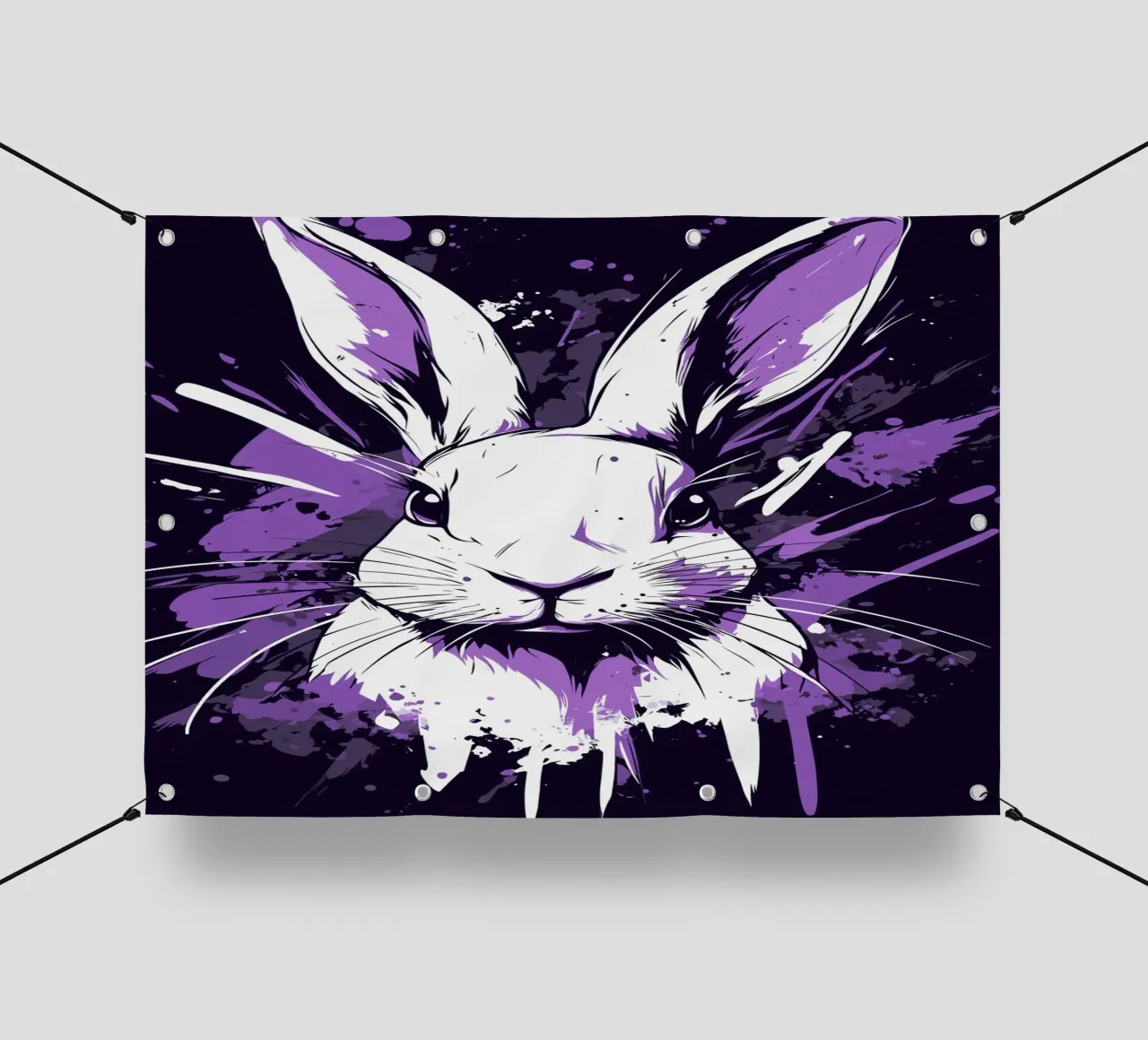 Coniglio bianco con spruzzi di colore telo in pvc da pixelbull - medieval art and more