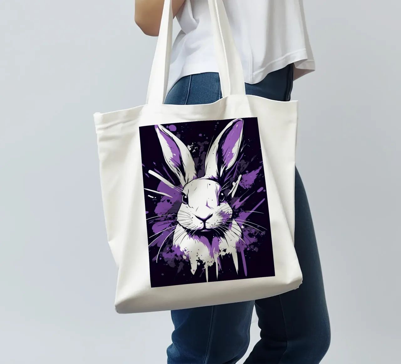 Coniglio bianco con spruzzi di colore borsa in juta da pixelbull - medieval art and more