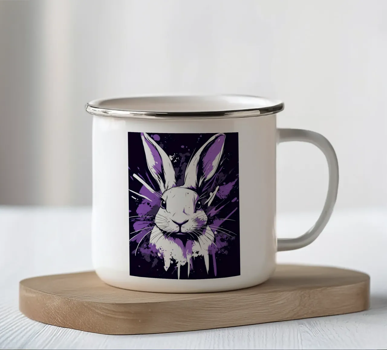 Coniglio bianco con spruzzi di colore tazza in smalto da pixelbull - medieval art and more