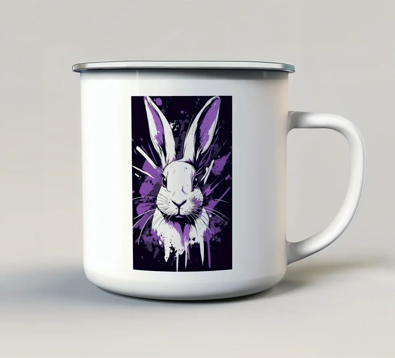 Coniglio bianco con spruzzi di colore tazza in smalto da pixelbull - medieval art and more