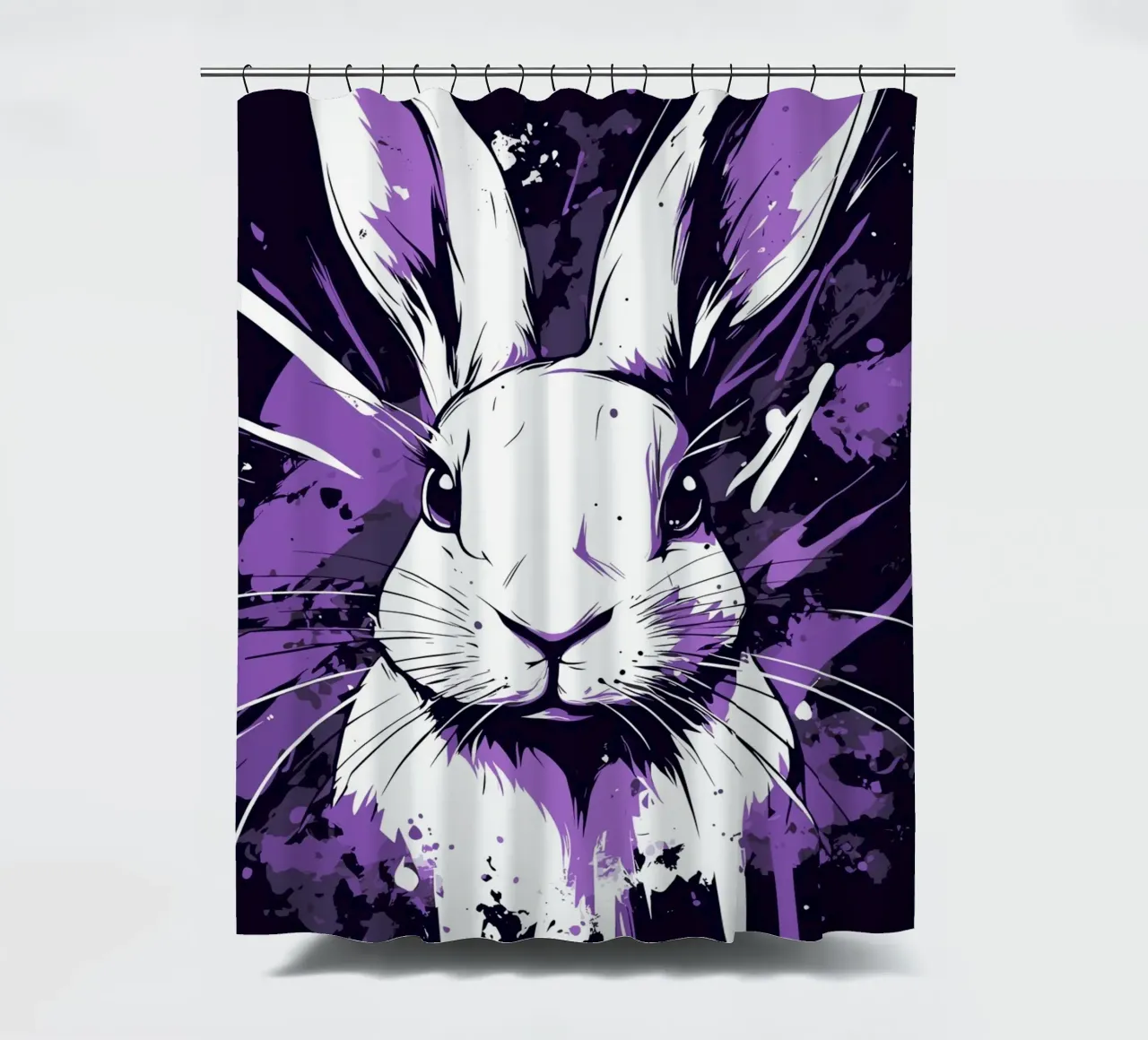 Coniglio bianco con spruzzi di colore tenda da doccia da pixelbull - medieval art and more