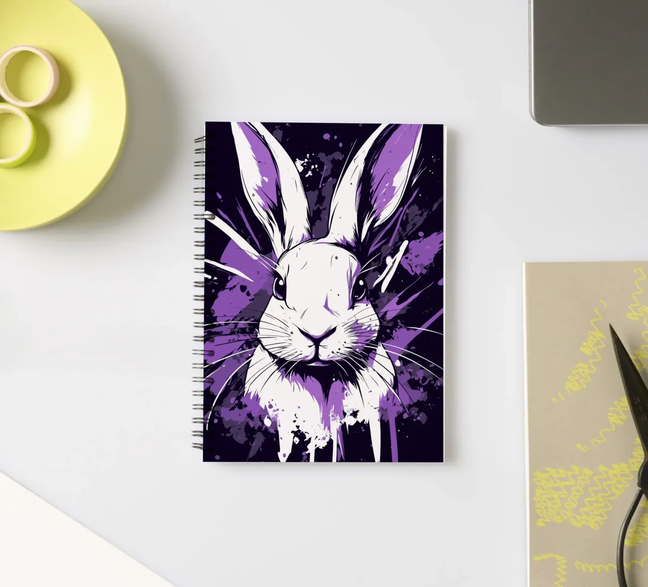 White rabbit with splashes of colour spiral notebook by pixelbull - medieval art and more