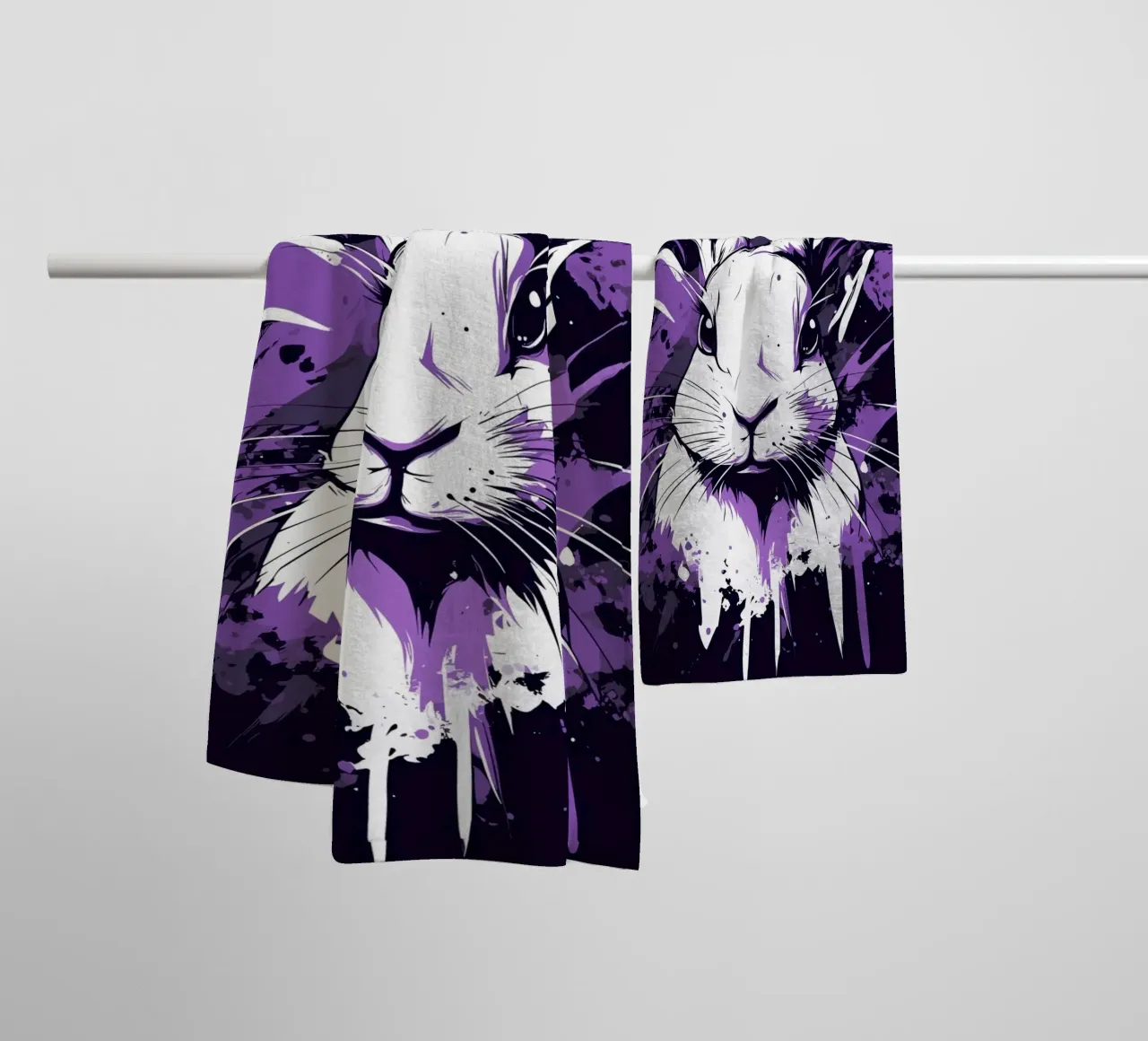 White rabbit with splashes of colour towel by pixelbull - medieval art and more