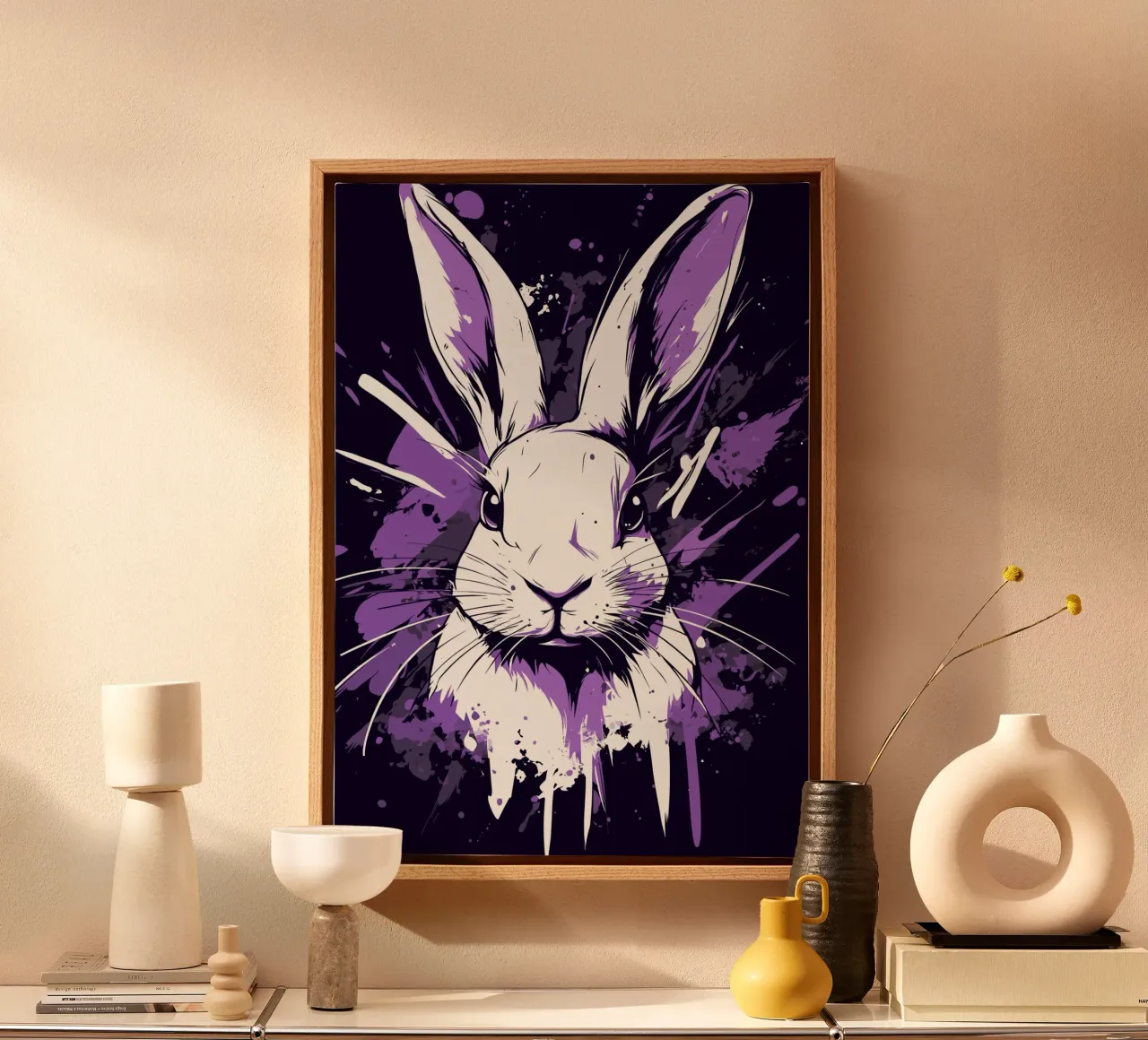 Coniglio bianco con spruzzi di colore tela con Cornice a cassetta da pixelbull - medieval art and more