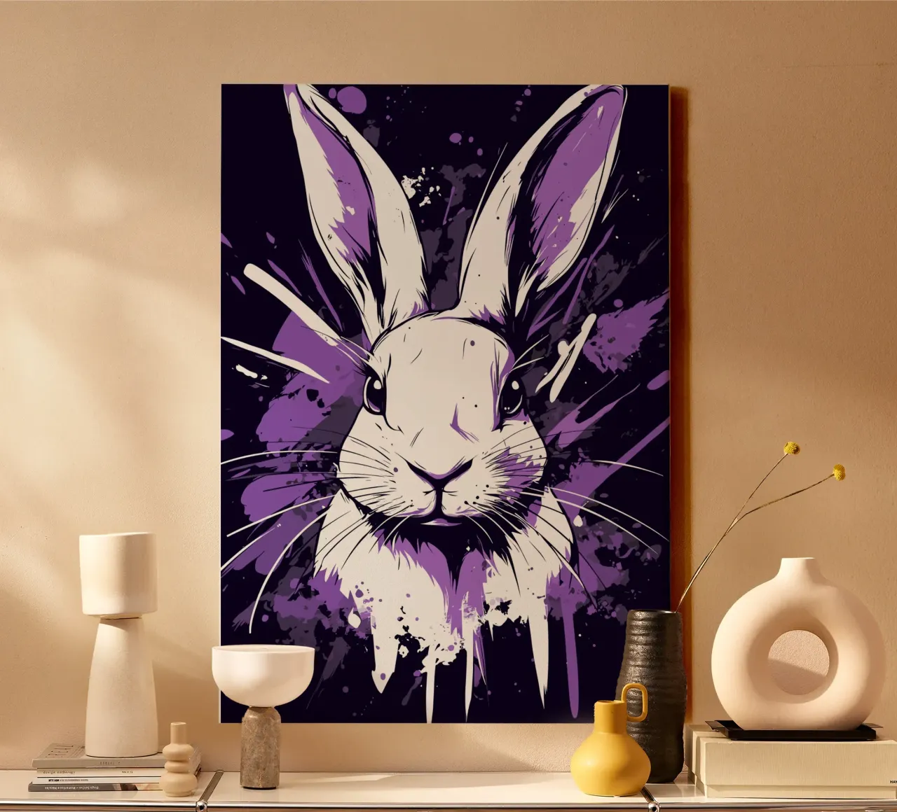 Coniglio bianco con spruzzi di colore tela con Cornice a cassetta da pixelbull - medieval art and more