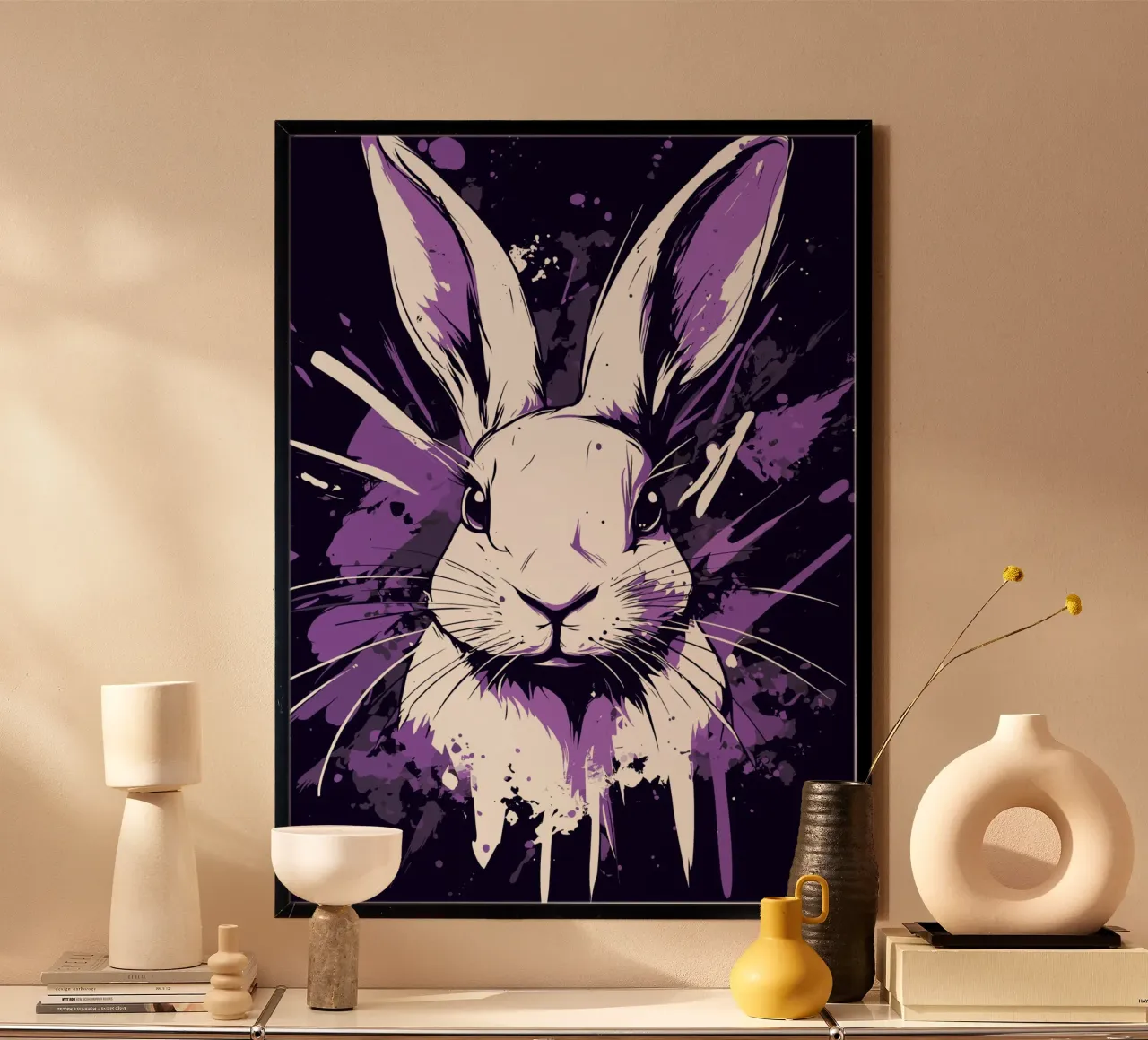 Coniglio bianco con spruzzi di colore poster da pixelbull - medieval art and more