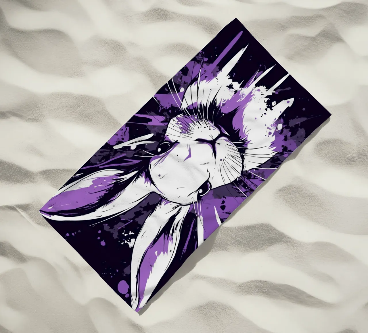 Coniglio bianco con spruzzi di colore telo mare da pixelbull - medieval art and more