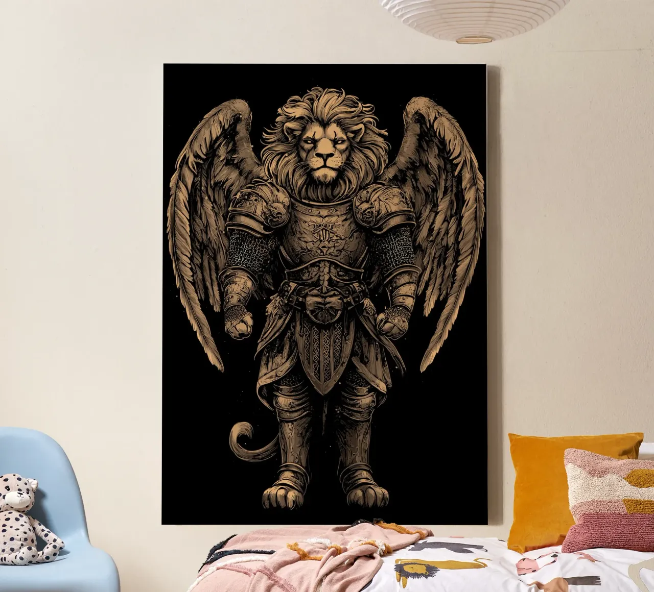 Leeuw krijger met engelenvleugels canvas met Baklijst van pixelbull - medieval art and more