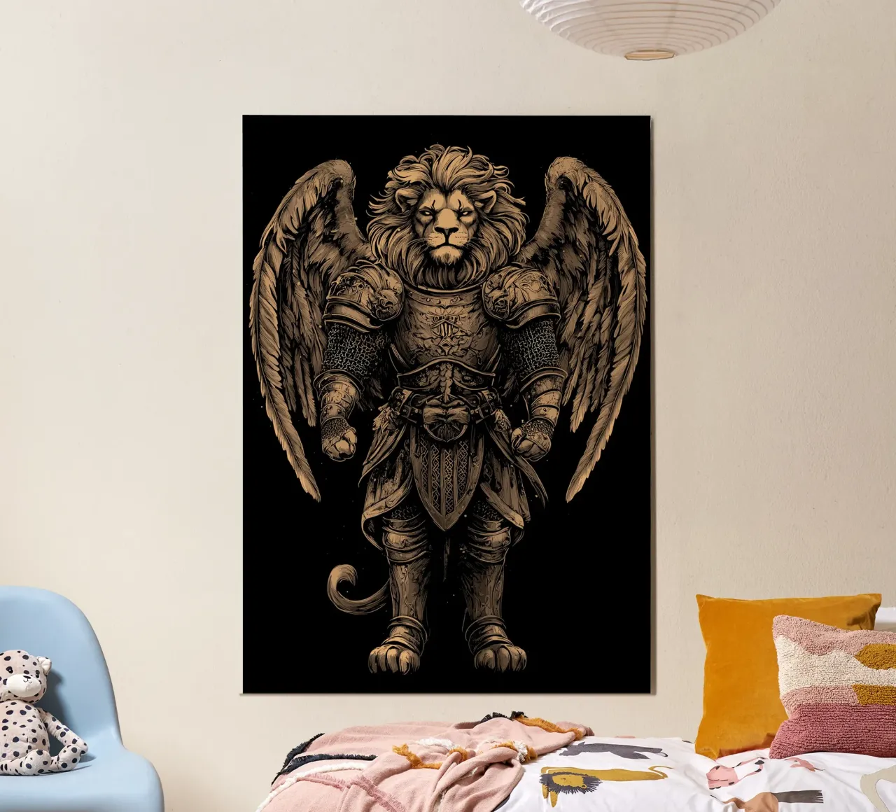 Leeuw krijger met engelenvleugels poster van pixelbull - medieval art and more
