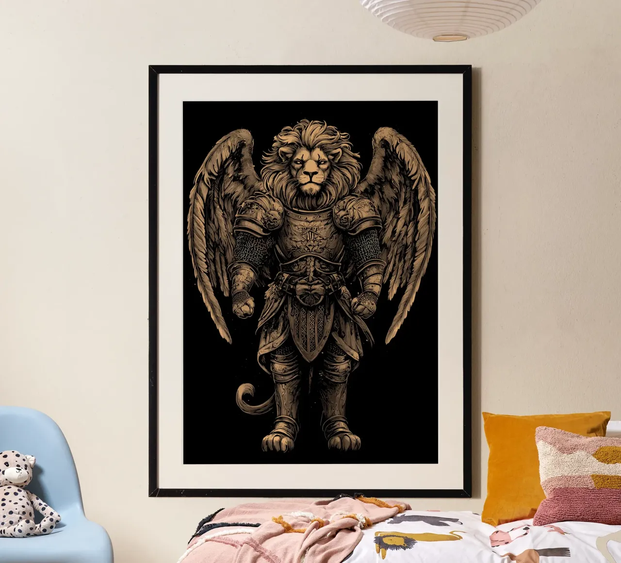 Leeuw krijger met engelenvleugels poster van pixelbull - medieval art and more