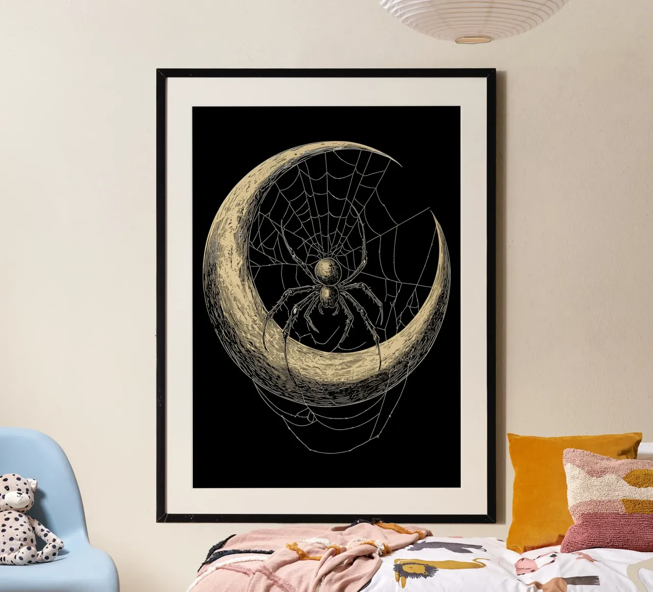 Ragno nella luna crescente poster con telaio in legno da pixelbull - medieval art and more