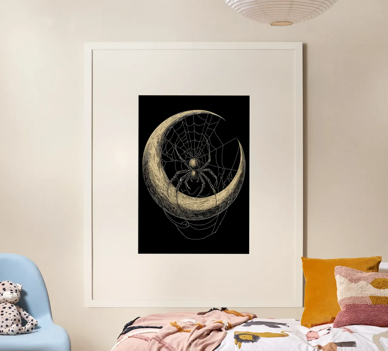 Ragno nella luna crescente poster con telaio in legno da pixelbull - medieval art and more