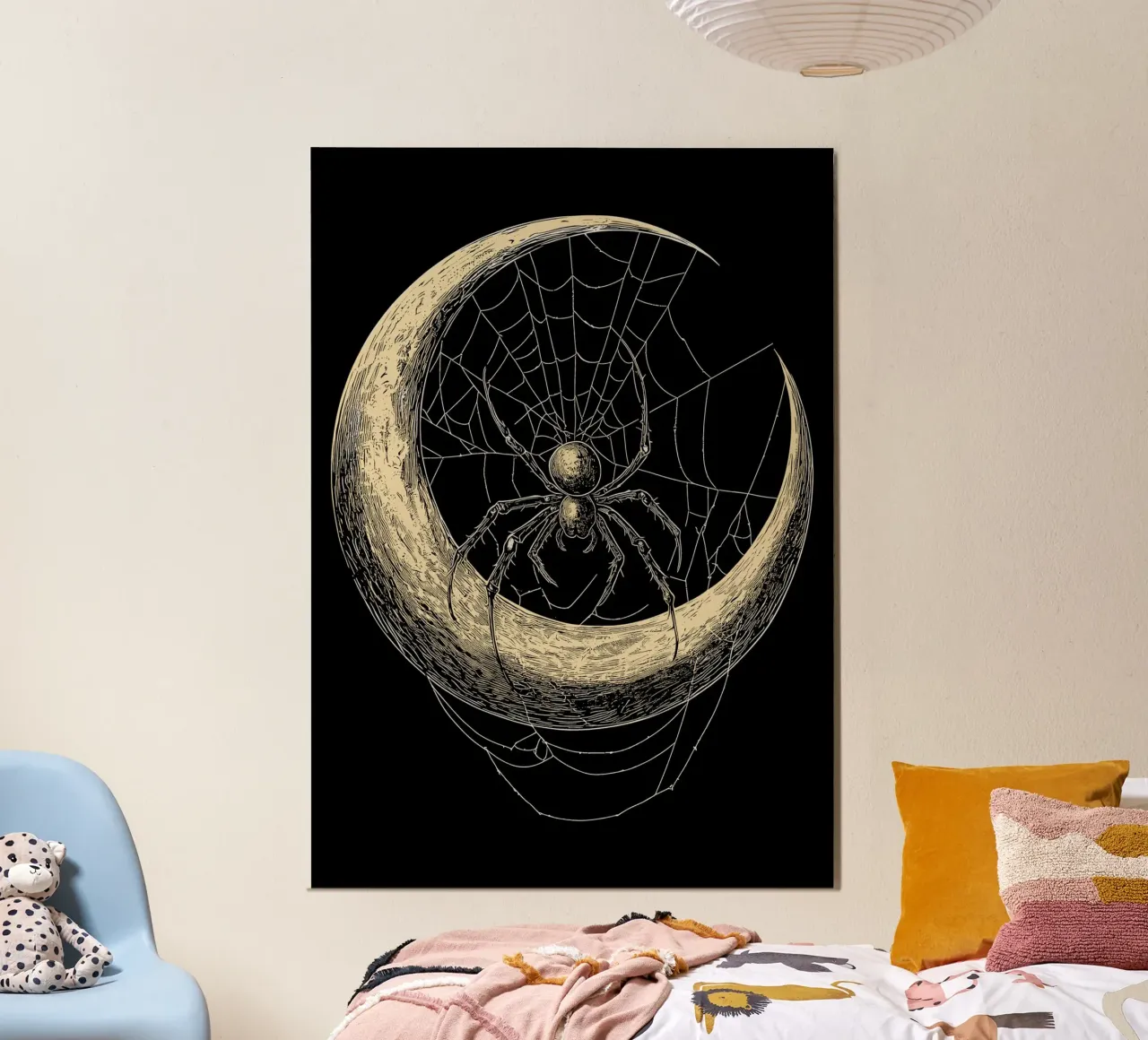 Ragno nella luna crescente poster con telaio in legno da pixelbull - medieval art and more