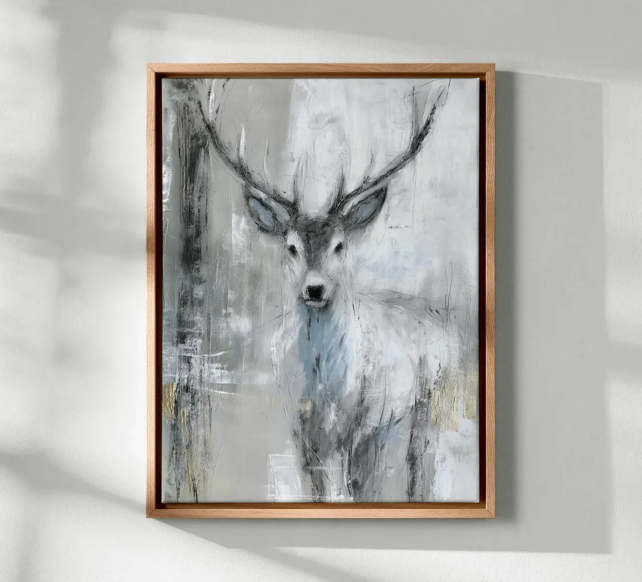 Modern deer in the forest I canvas with Floater frame by Wolkenlos