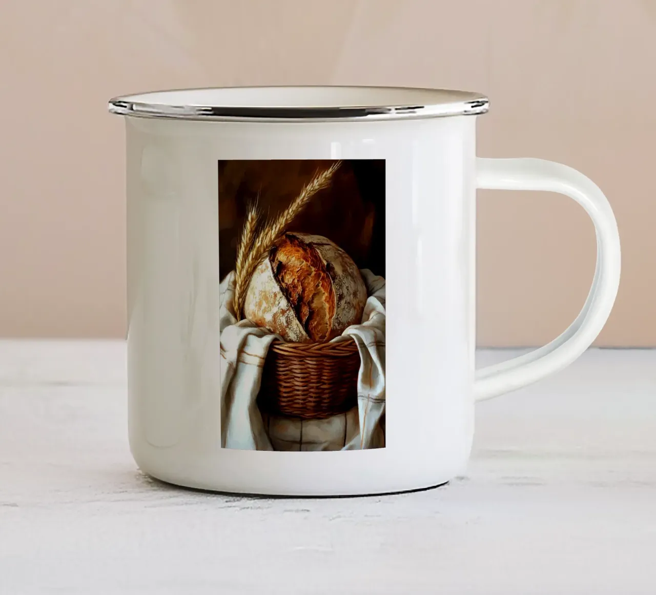 Pane fresco di fattoria in un cestino tazza in smalto da pixelbull - medieval art and more