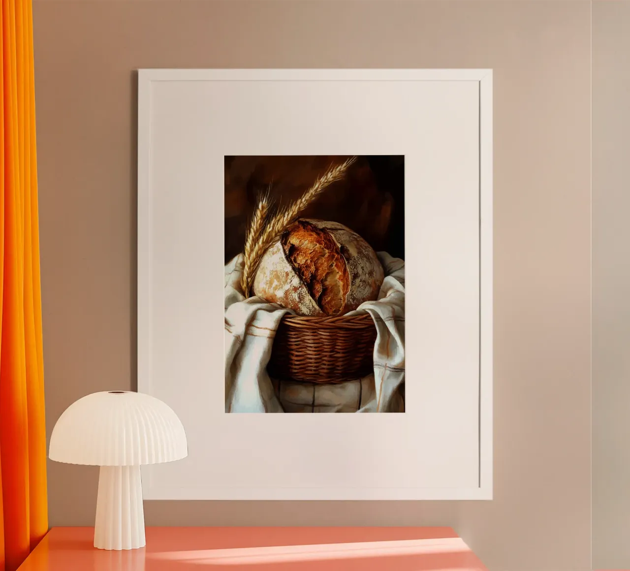 Pane fresco di fattoria in un cestino poster con telaio in legno da pixelbull - medieval art and more