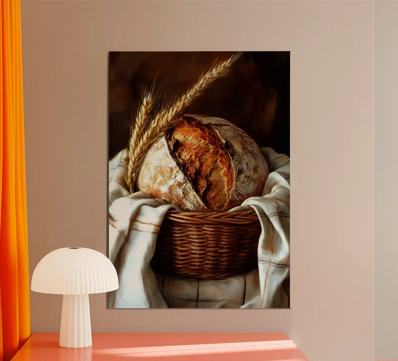 Pane fresco di fattoria in un cestino poster con telaio in legno da pixelbull - medieval art and more
